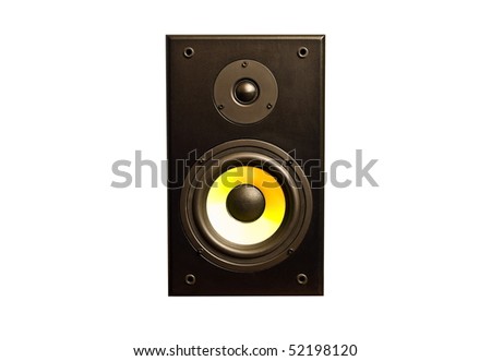 Yellow wooden speaker isolated on white background