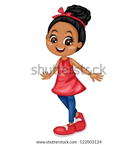 Happy African American Girl Cartoon Illustration Royalty-Free Stock Photo #522003124