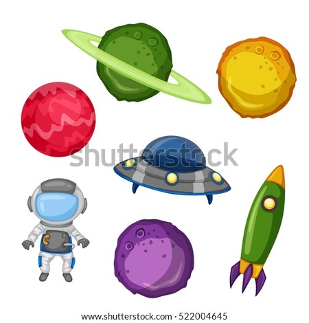 Planets, Comets, Astronaut, Spaceship and Rocket
