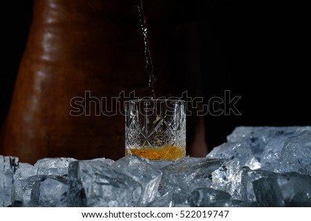 Picture glass, whiskey jet, chunks of ice