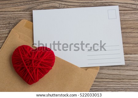 Blank white post cards, empty postcard, postcrossing, Red heart love letter Royalty-Free Stock Photo #522033013