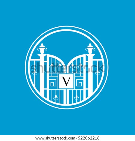 V letter vintage fence vector logo design template. Vintage Luxury Gate Logo