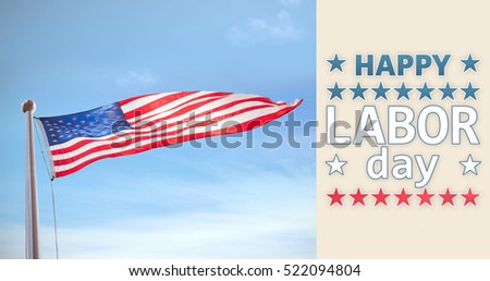 Happy labor day text with star shape against blue sky with clouds