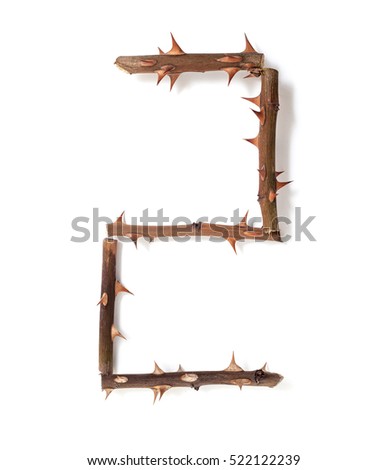2 two. set of numbers with a unique design of the stems of roses with large spikes on a white background
