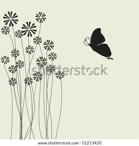 Flowers and butterfly. Vector card