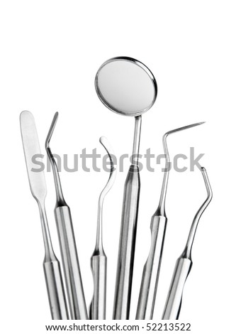 Set of metal medical equipment tools for teeth dental care Royalty-Free Stock Photo #52213522