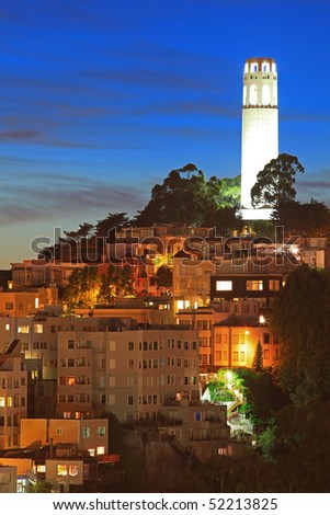 High Resolution Image of Coit Tower at Night in San Francisco