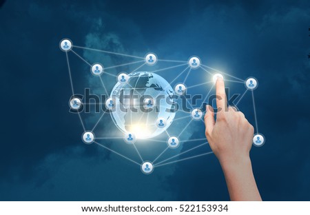 Businesswoman clicks on the contact button in the network.