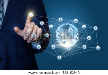 Businessman clicks on the contact button in the network.