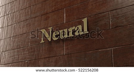 Neural - Bronze plaque mounted on maple wood wall  - 3D rendered royalty free stock picture. This image can be used for an online website banner ad or a print postcard.