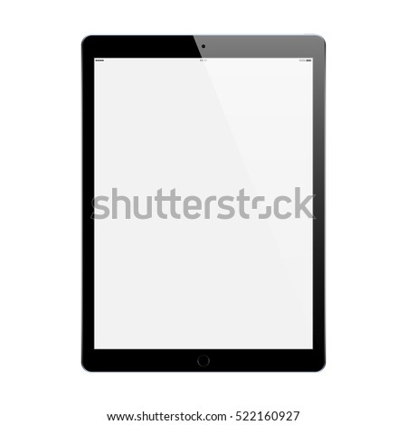 tablet black color with blank touch screen and flare isolated on white background. realistic and detailed device mockup. stock vector illustration Royalty-Free Stock Photo #522160927
