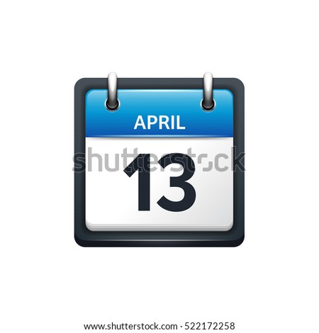 April 13. Calendar icon.Vector illustration,flat style.Month and date..Sunday,Monday,Tuesday,Wednesday,Thursday,Friday,Saturday.Week,weekend,red letter day. 2017,2018 year.Holidays.