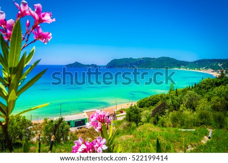 Amazing view at Agios Georgios Pagon beach in Corfu island, Greece Royalty-Free Stock Photo #522199414