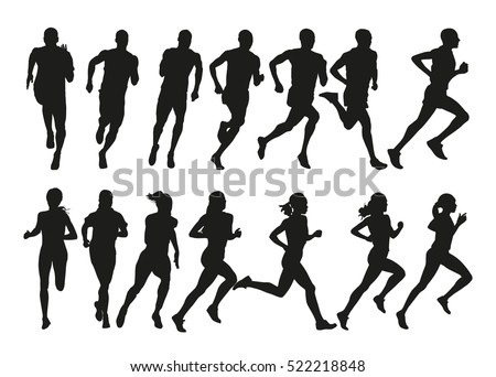 Run. Set of silhouettes of running men and women. Active people Royalty-Free Stock Photo #522218848