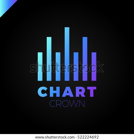 Chart Crown Logo. Infographic rate. Chart or rate icon logotype. Growing graph simbol. blue