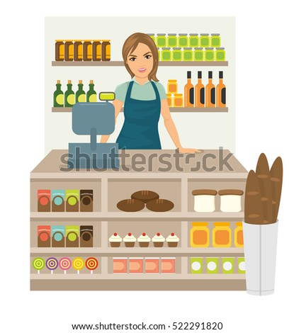 Female clerk working on the food store