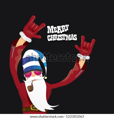 vector rock n roll santa claus with smoking pipe, santa beard and funky santa hat. Christmas hipster poster for party or greeting card. vector bad santa xmas poster background 