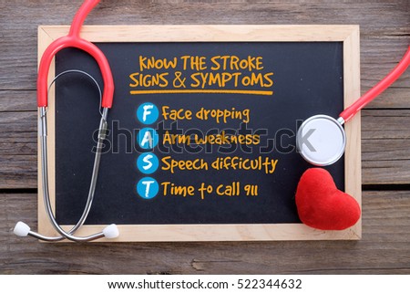 Know the Stroke Signs and Symptoms on chalkboard, general health knowledge concepts Royalty-Free Stock Photo #522344632
