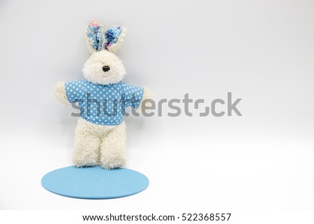 Happy Easter Holiday with  Rabbit in blue shirt on white background