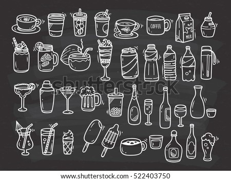 Beverages doodle set on chalkboard background
