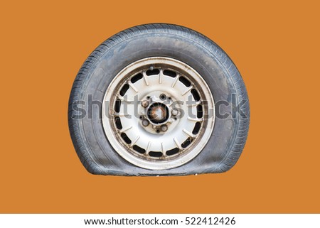 Old car On the back background,Old Tires On the white background
