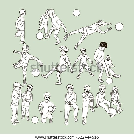 Kids playing football cartoon. Vector illustration clip art