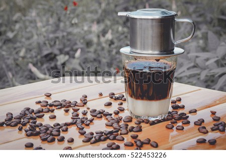 Vienna coffee, black coffee and coffee beans. Royalty-Free Stock Photo #522453226