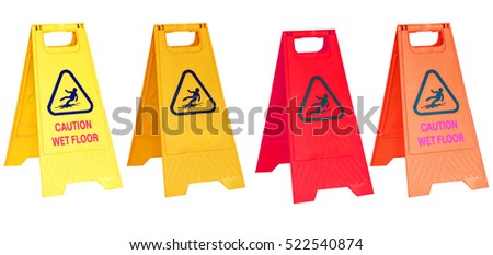Sign advising caution on wet floor isolated on white
