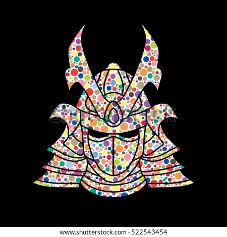 Samurai mask designed using colorful halftone pattern graphic vector.