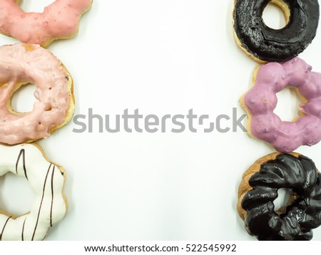 Donut on white background, top view, copy space