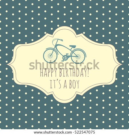 Happy birthday greeting card with bicycle and dots. Vector illustration