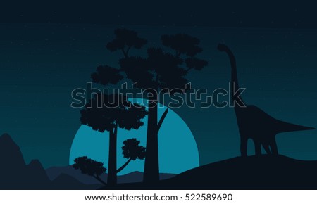Tree and brachiosaurus scenery of silhouettes