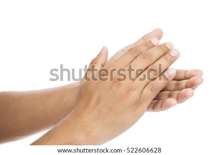 Man clapping hands, applause isolated on white Royalty-Free Stock Photo #522606628