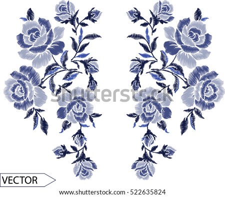 Embroidery ethnic flowers neck line flower design graphics fashion wearing Royalty-Free Stock Photo #522635824