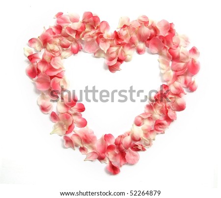 Flower Petals forming a heart shape ring against white background