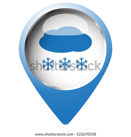 Map pin symbol with Snow icon. Blue symbol on white background.