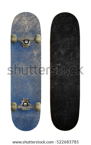 Old skateboard isolated on white background. Sport