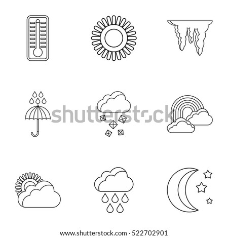 Weather outside icons set. Outline illustration of 9 weather outside vector icons for web