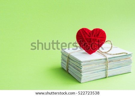 Blank white post cards, empty postcard, postcrossing, Red heart love letter Royalty-Free Stock Photo #522723538