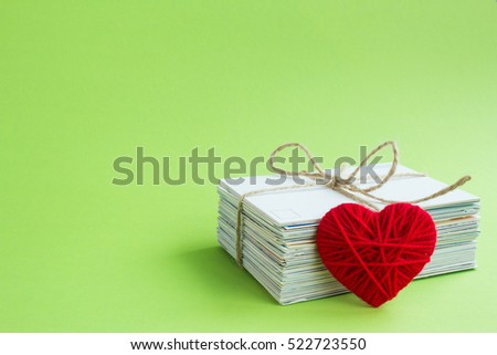 Blank white post cards, empty postcard, postcrossing, Red heart love letter