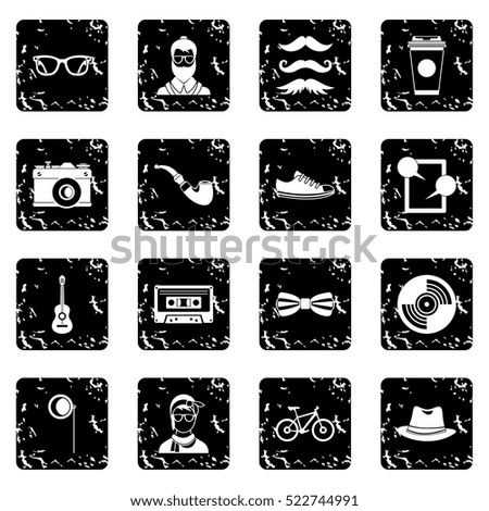 Hipster icons set icons in grunge style isolated on white background. Vector illustration