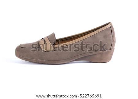 Girl Brown Leather Shoes on White Background, isolated product