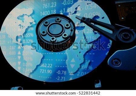 Hard Disk Drive of Computer, with various Blue Effects. Background.