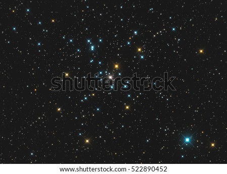 Colourful star cluster with glare and spikes and colour boost of a beautiful named Messier 41 or M41 or NGC 2287 in the constellation Canis Major in the Southern sky