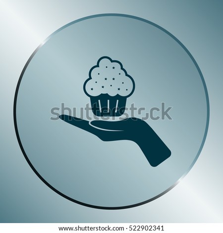 Flat paper cut style icon of cake. Vector illustration