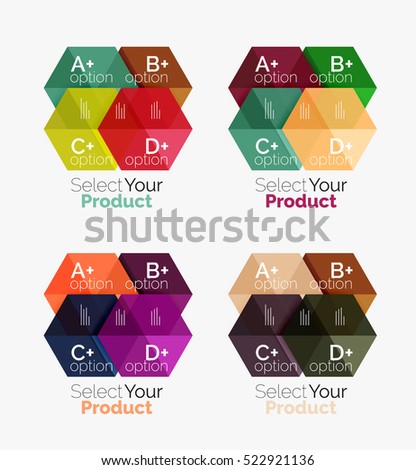 Set of abstract geometric hexagon design with options and text. Vector templates