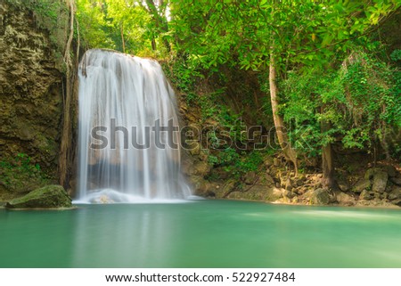 beautiful autumn waterfall in deep forest , Erawan waterfall , Kanchanaburi province, Thailand