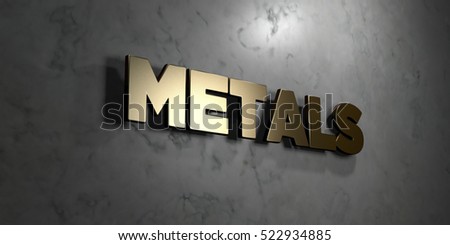 Metals - Gold sign mounted on glossy marble wall  - 3D rendered royalty free stock illustration. This image can be used for an online website banner ad or a print postcard.