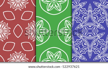 set of modern floral seamless pattern. geometric line and shape. vector illustration. red, green, blue color. for interior design, wallpaper, paper fill