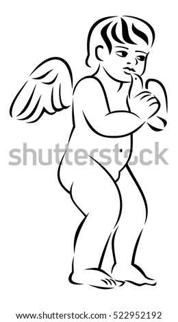 Cupid holding white dove. Raster clip art.